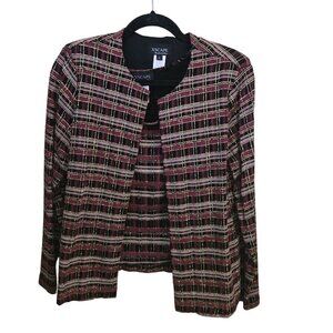 Vintage Xscape Unique Plaid Burgundy Gold Glitter Twin Set Blazer Tank Size L